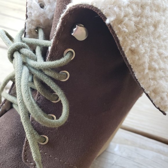 Naughty Monkey Sherpa Suede Wedge Lace Up Booties - Picture 7 of 12